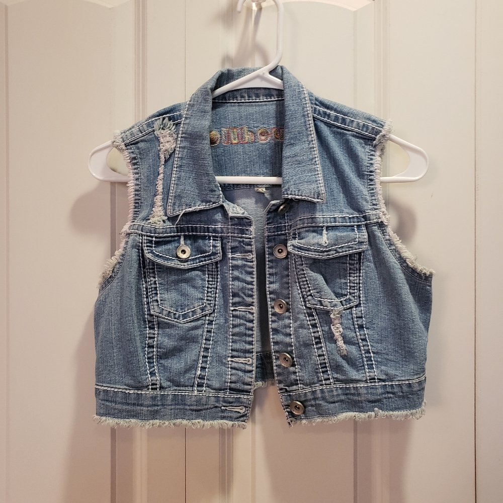 Dollhouse Hipster Cropped Distressed Sleeveless Jean Vest Size M